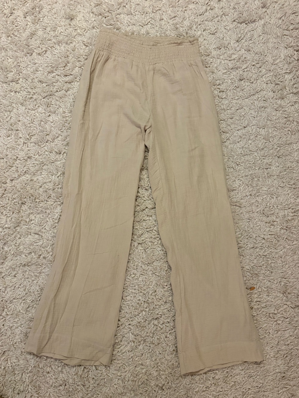 Cream Wide Leg Lightweight Pants